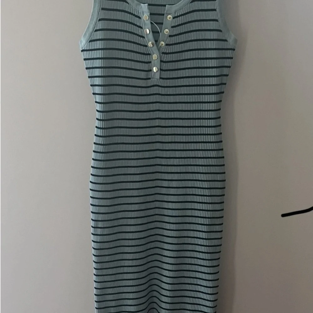 NWOT Love Tree mint stone and black striped ribbed sleeveless dress! Size Large - Picture 3 of 10